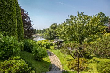 The picturesque park of the Orekhovno estate. Orekhovno village, Pustoshkinsky district, Pskov region, Russia