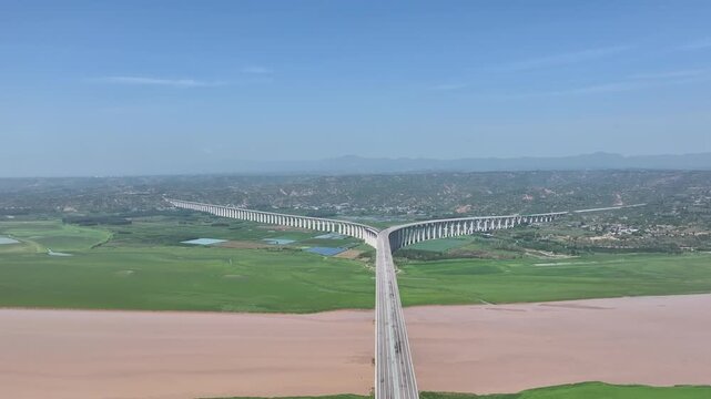 Sanmenxia Railway Bridge Aerial View, Henan China