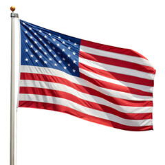 American flag waving on flagpole against black background
