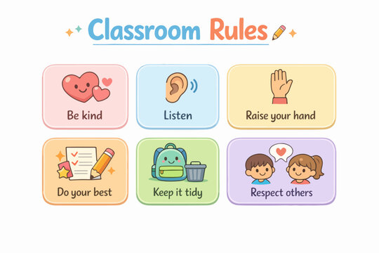 Colorful Classroom Rules Poster with Icons