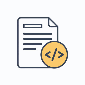 Close-Up of Document with Code Icon Visual for Digital Content and Programming Concepts