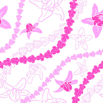 Hawaii crown flower seamless repeat pattern with floral garland