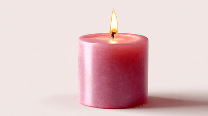 Pink candle burns softly on a neutral background
