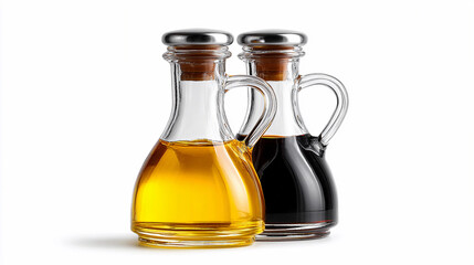 Bottles of oil and vinegar on a white background