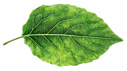 Green leaf with visible veins lying on a flat surface