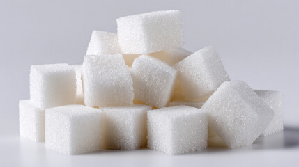 White sugar cubes stacked on a plain surface