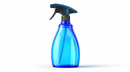 Blue spray bottle resting on a flat surface in bright light