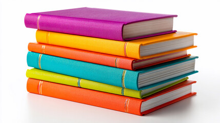 Colorful stack of books in bright colors on a white surface