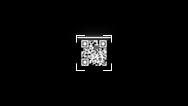 Abstract QR Code with White Neon Target Reticle on Black QR code 4k Animation video.