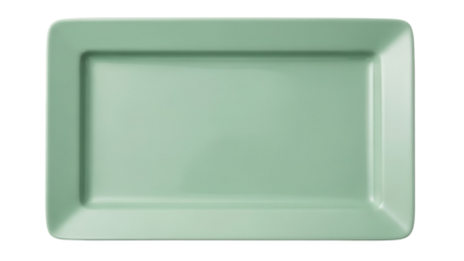 Rectangular light green ceramic tray isolated PNG, minimalist serving dish for appetizers or desserts on transparent background