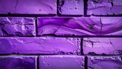 A close-up view of a painted brick wall with unique shades of purple