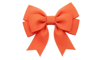 Bright orange grosgrain ribbon bow isolated PNG, festive decoration for gift wrapping and scrapbooking on transparent background