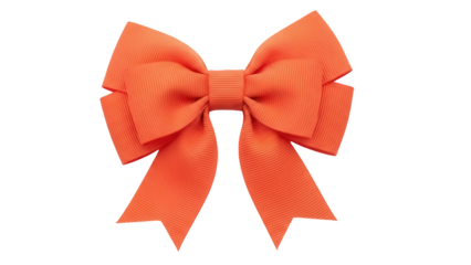 Bright orange grosgrain ribbon bow isolated PNG, festive decoration for gift wrapping and scrapbooking on transparent background