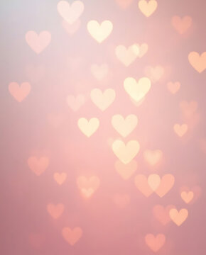 Soft focus pink heart shapes create a romantic bokeh background for valentines day celebrations and love themes