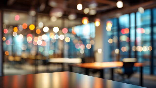 Abstract blurred modern office background with colorful bokeh lights