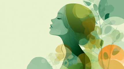 Szczęśliwa młoda kobieta na abstrakcyjnym leśnym tle