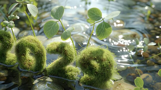 Nature's 2029 message Moss-covered numbers emerge from tranquil waters, symbolizing growth and the future
