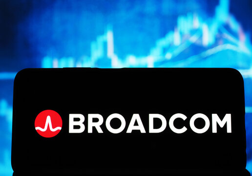 In this photo illustration, Broadcom Inc. logo seen displayed on a smartphone.