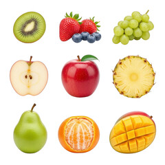 Collection of fresh fruits isolated on transparent background