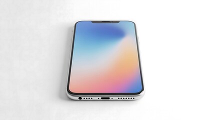 Fototapeta premium Modern Smartphone on White with Colorful Gradient Screen. Minimalist Mobile Phone Design for Technology and Mockup Concept.