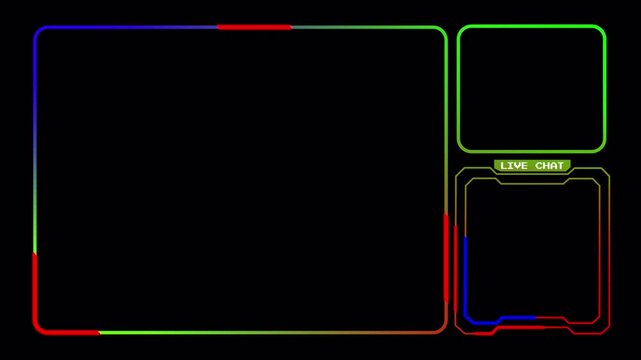 Neon Gaming Twitch Stream Overlay with Animated Webcam Frame and Live Chat HUD 4k video animation seamless loop