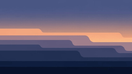 Naklejka premium Abstract layered landscape with warm sunset and cool twilight colors creating a serene and modern geometric vista, ideal for backgrounds or design elements