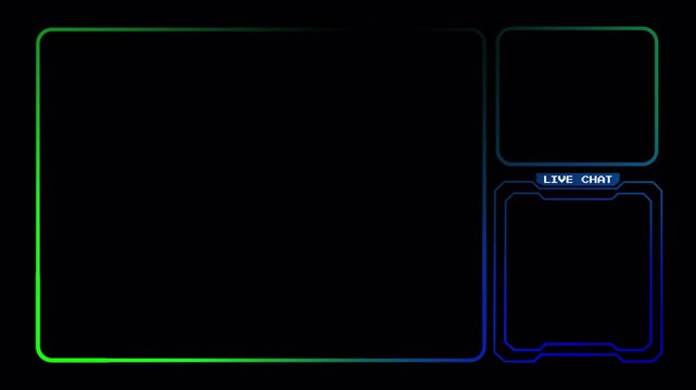 Animated Twitch Stream Overlays Pack. Webcam Frame, Live Chat Box, and Intermission Screen Border Elements Motion Graphic 4k video animation seamless loop