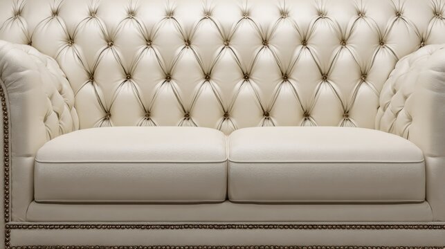 Elegant tufted sofa with plush cushions and decorative studs