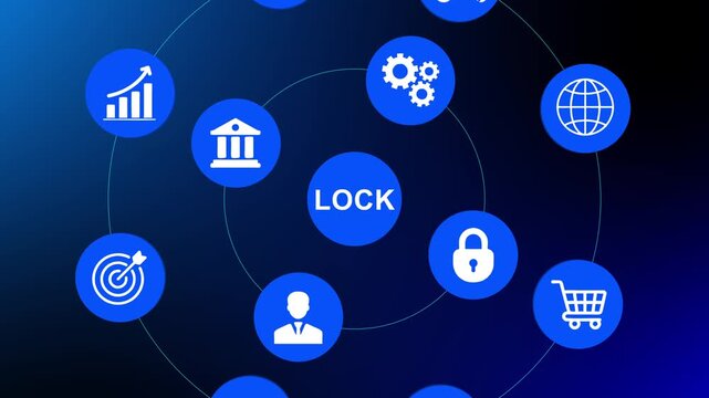 Lock with cursor on blue gradient background security concept padlock protection safety