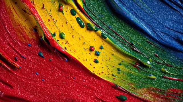 Vibrant abstract colorful paint swirls with texture in red blue yellow green.