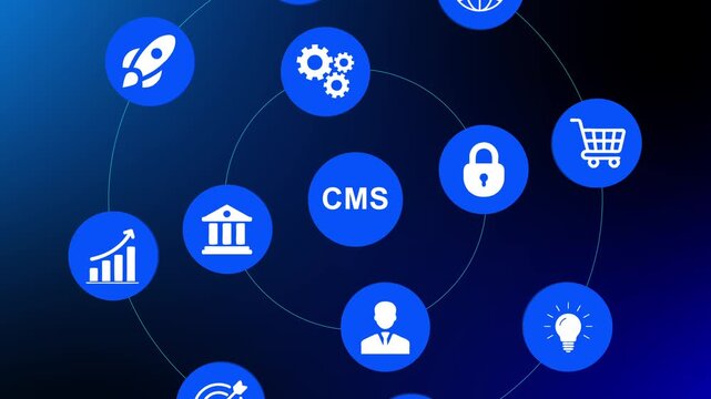C M S Management System Website Cursor Clicking Blue Background Technology