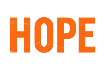 Bold orange word HOPE with clean edges, slightly rounded letter shapes, and strong typographic presence as a standalone text element isolated on transparent background.
