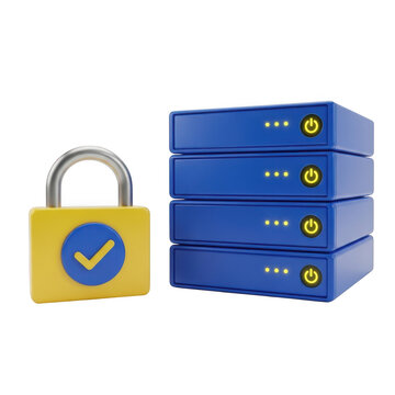 Secure server with padlock icon isolated on transparent background