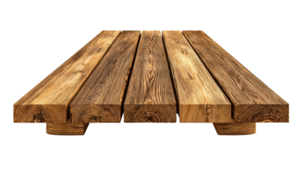 Low rectangular wooden platform deck panel with visible plank seams, natural grain texture, and sturdy flat construction isolated on transparent background.
