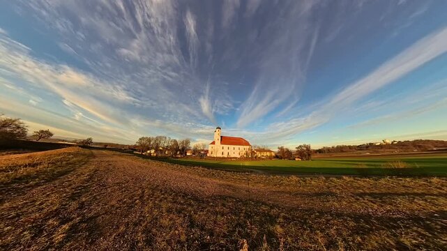 4K Timelapse video with moving clouds at Oberalteich, Bogen, Straubing, Bavaria, Germany