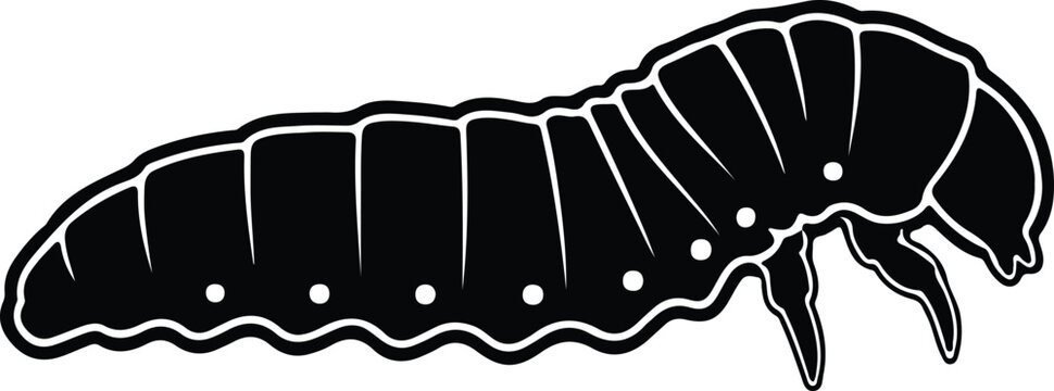 Black and white crawling larva insect pest or grub isolated clean illustration vector