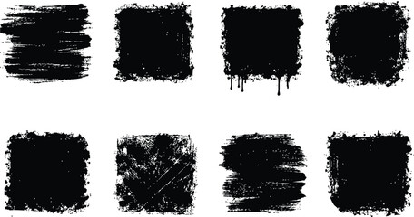 Grunge black square paint splashes and ink brush strokes vector texture set © JAWAD