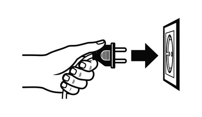 Hand inserting a plug into an electrical outlet visual power connection