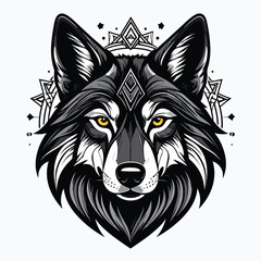Stylized Black Wolf Head Illustration