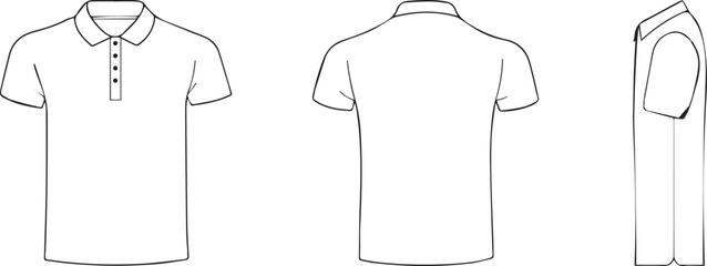 Vector design of a modern short-sleeved polo shirt - Front, back, and side views