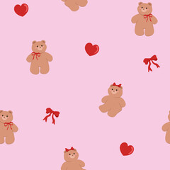 Obraz premium Seamless Pattern of cute Bears and Hearts