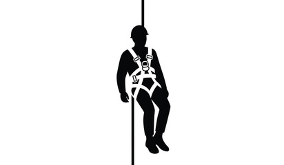 Silhouette of a worker suspended on a rope with safety harness © Lsg 21