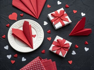 Valentine's Day table with paper hearts