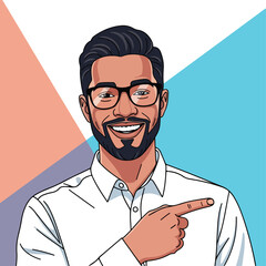 Smiling Man Pointing Forward Illustration