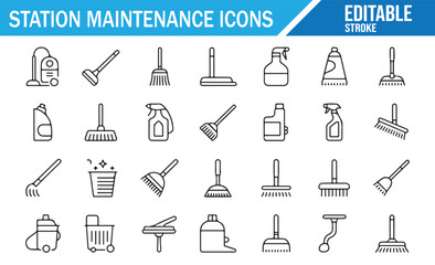 Obraz premium Minimalist Line Icons for Household Chores and Cleaning Supplies.