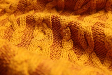 Texture of orange knitted fabric as background, closeup