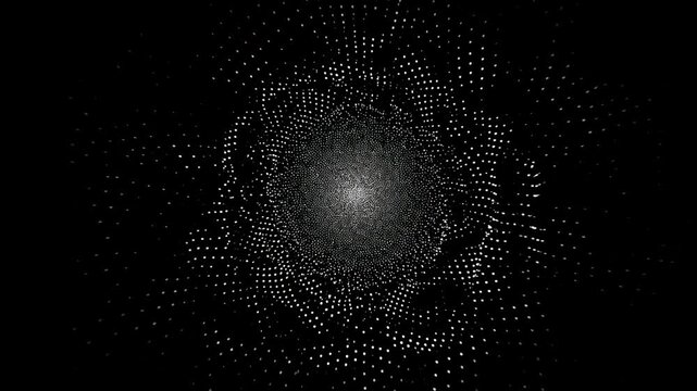 Abstract digital vortex animation with swirling particles creating a mesmerizing visual effect. Ideal for technology, science, and futuristic themes