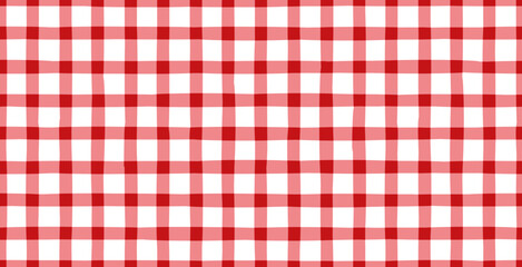 Vintage red vichy pattern. Seamless checkered picnic tablecloth texture, Italian pizzeria fabric, retro basket napkin textile, classic vector background for wrapping paper and print design