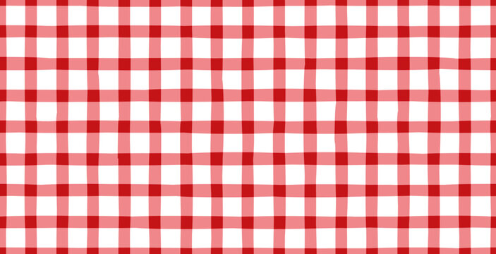 Vintage red vichy pattern. Seamless checkered picnic tablecloth texture, Italian pizzeria fabric, retro basket napkin textile, classic vector background for wrapping paper and print design