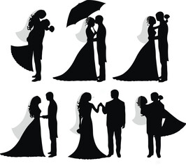 Silhouettes of a bride and groom dancing together in elegant wedding attire